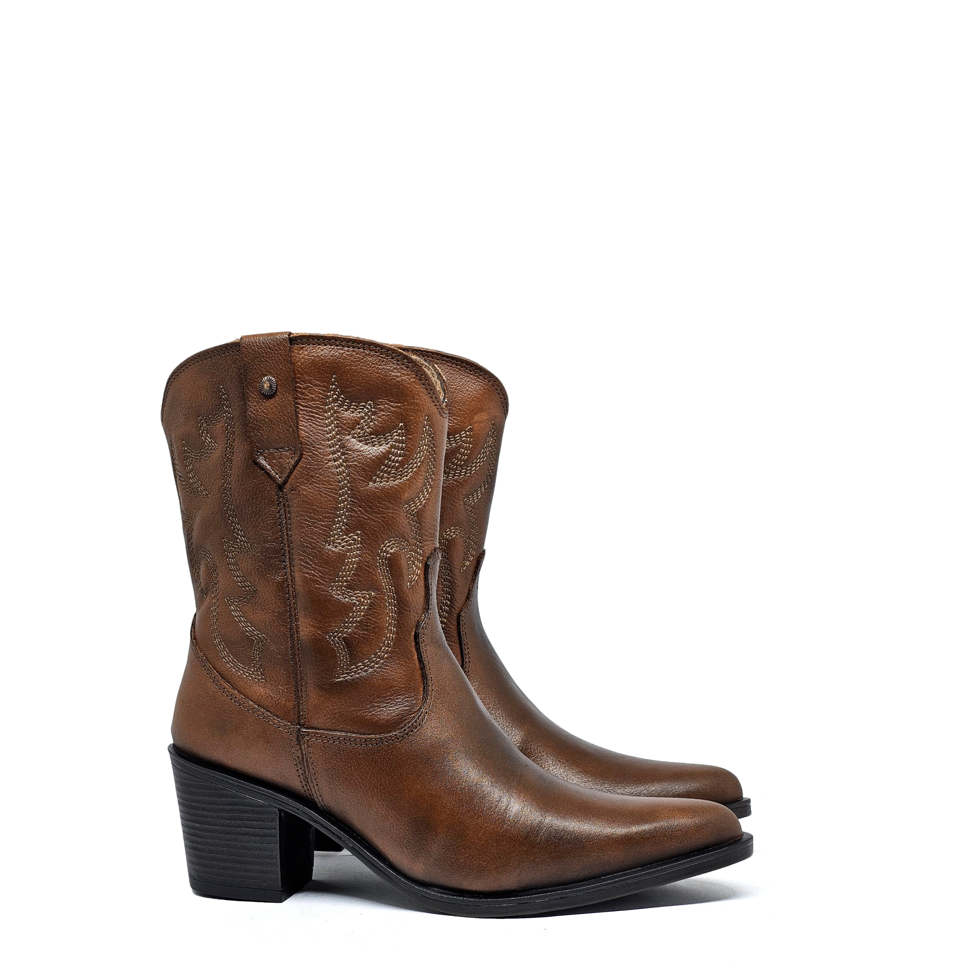 Botín cuero WESTERN Tan Vintage