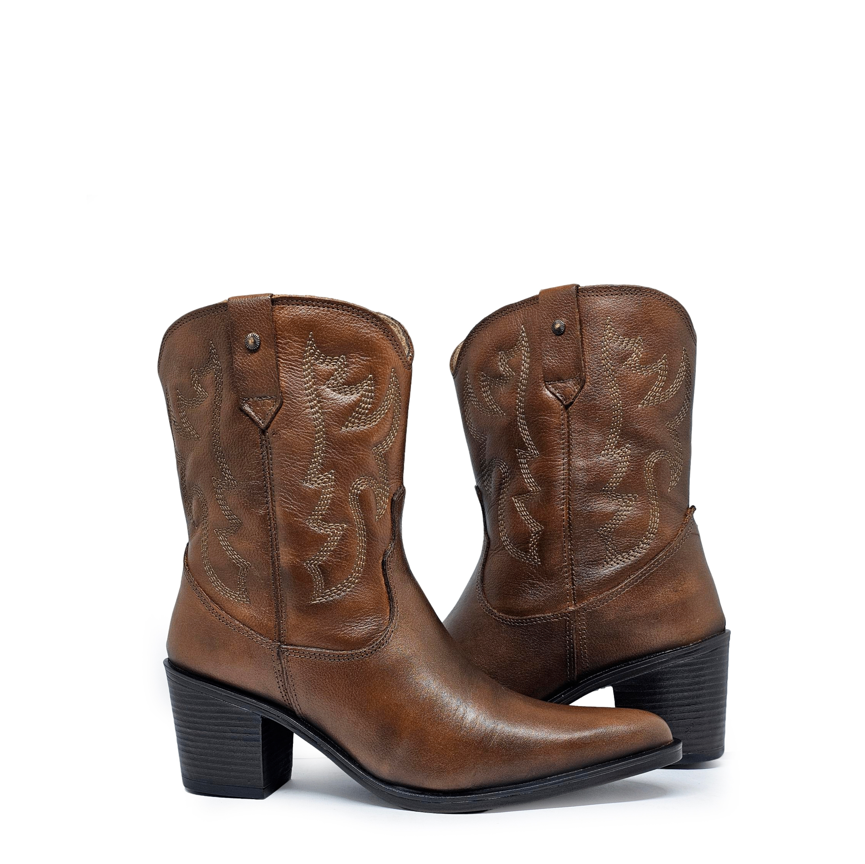 Botín cuero WESTERN Tan Vintage