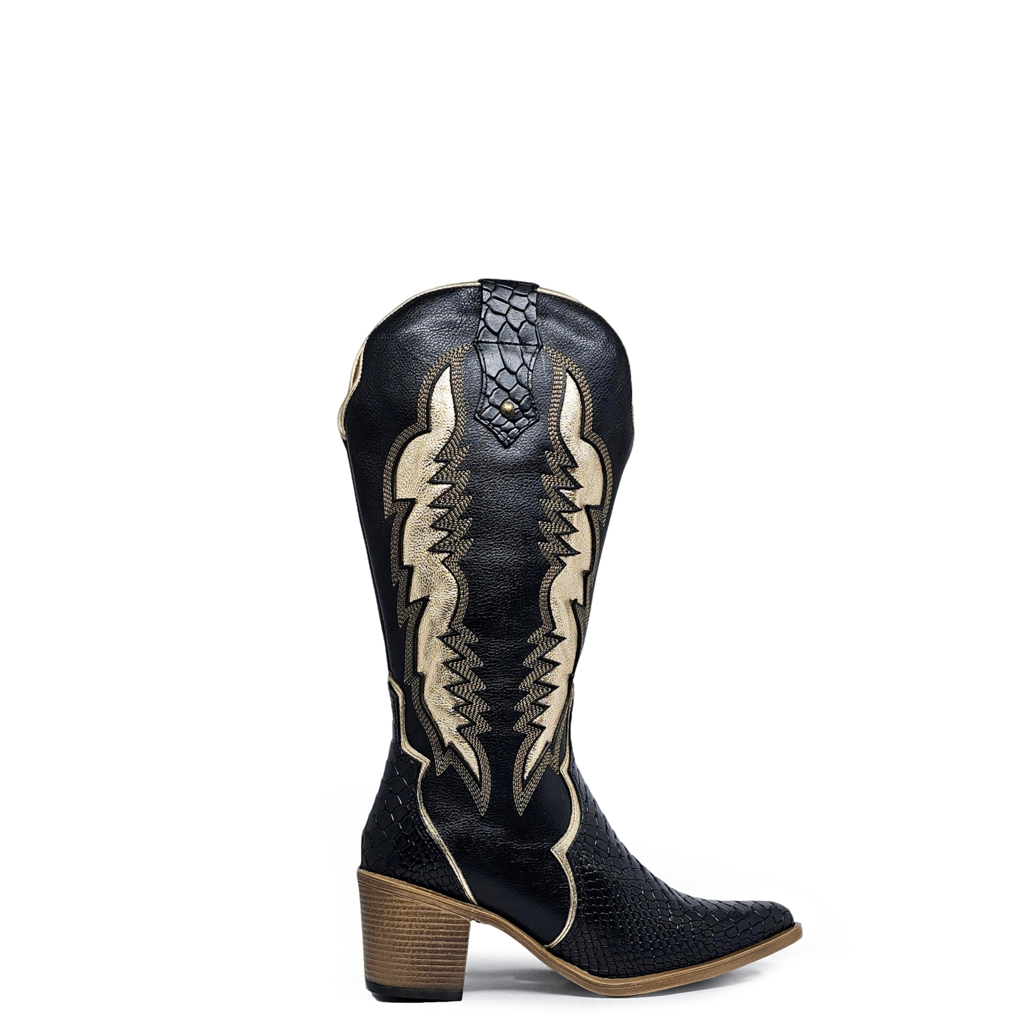 Bota cuero BRAVA Anaconda Negro Dorado