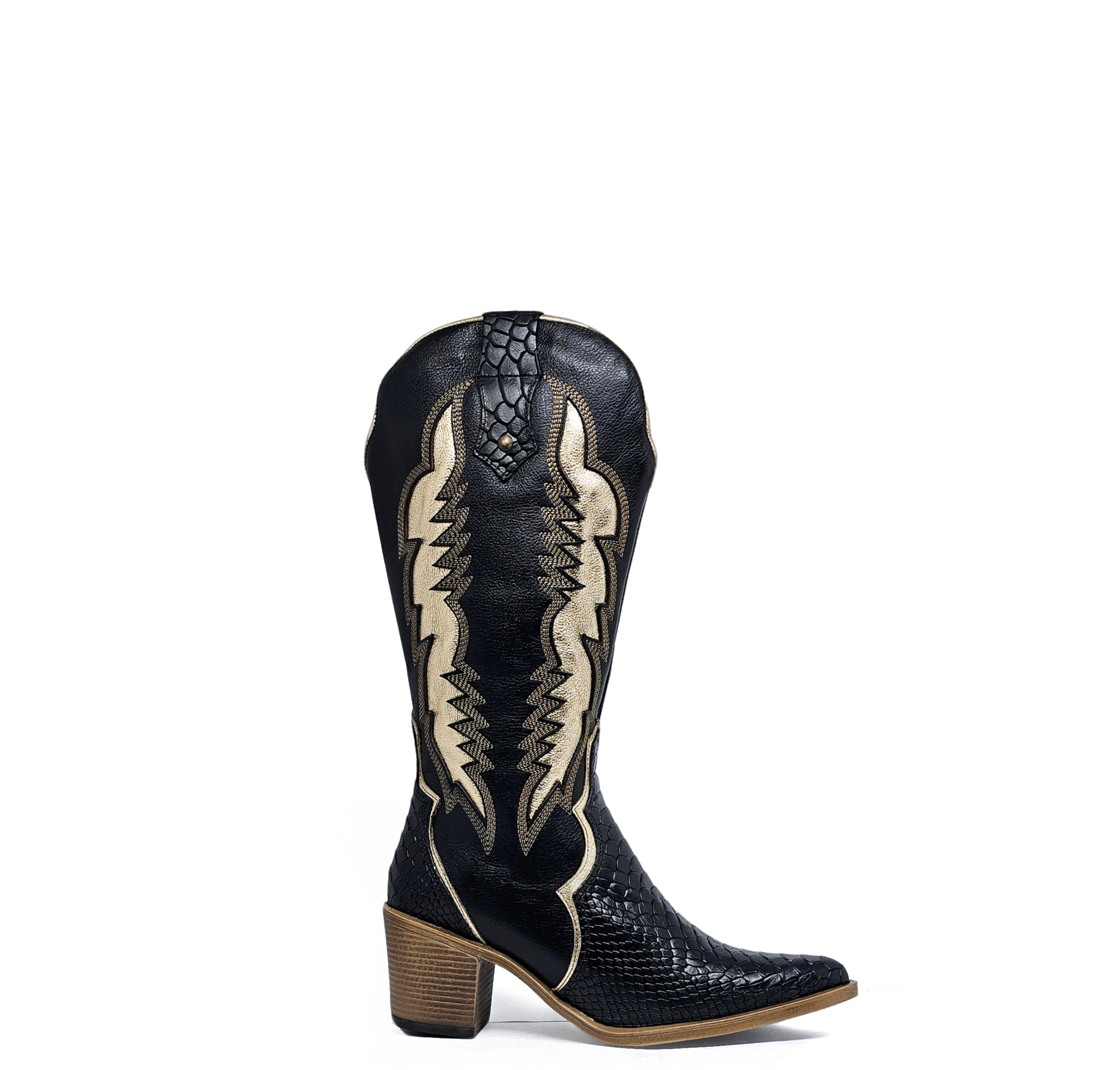 Bota cuero BRAVA Anaconda Negro Dorado
