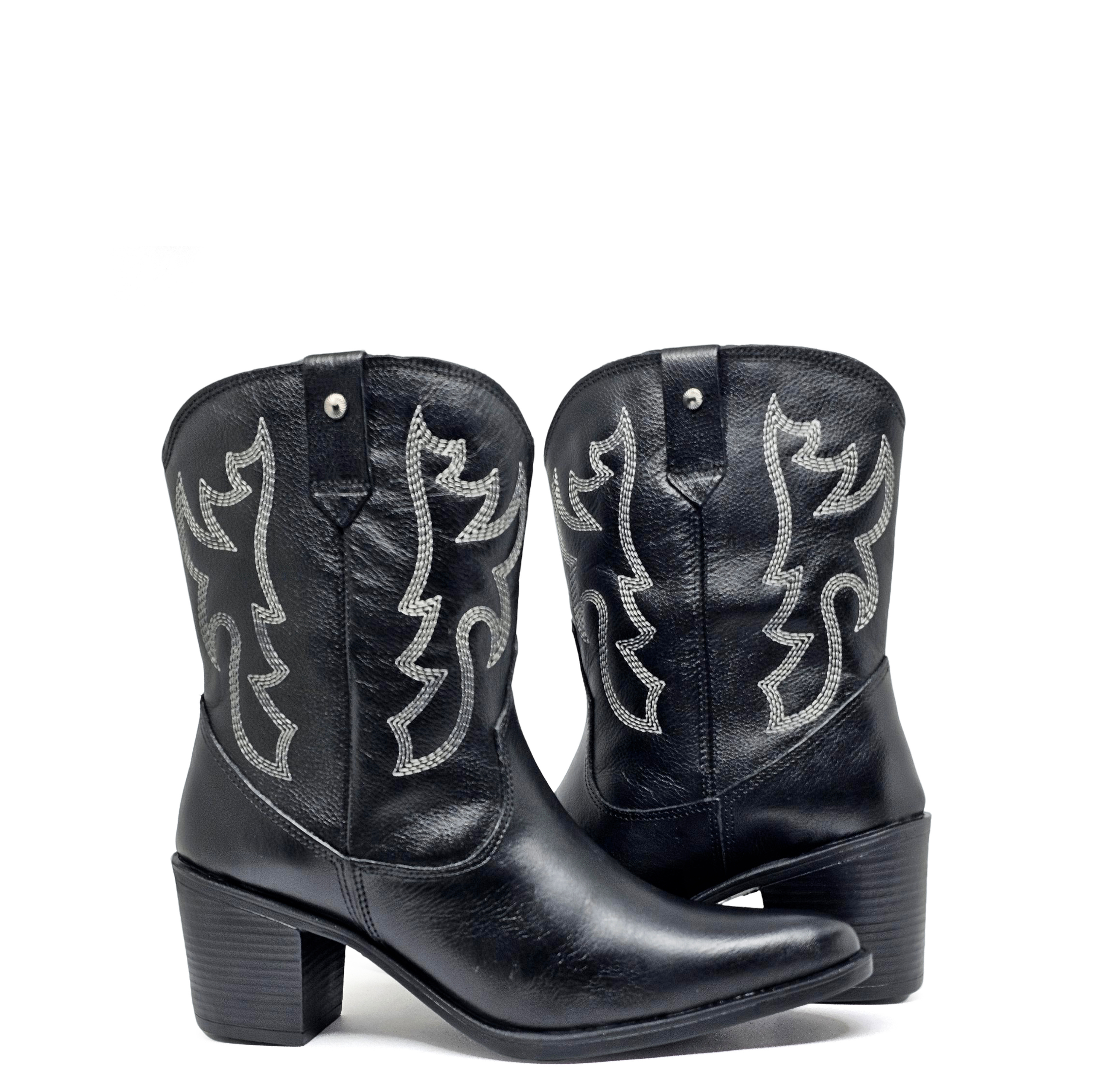 Botín cuero WESTERN Negro