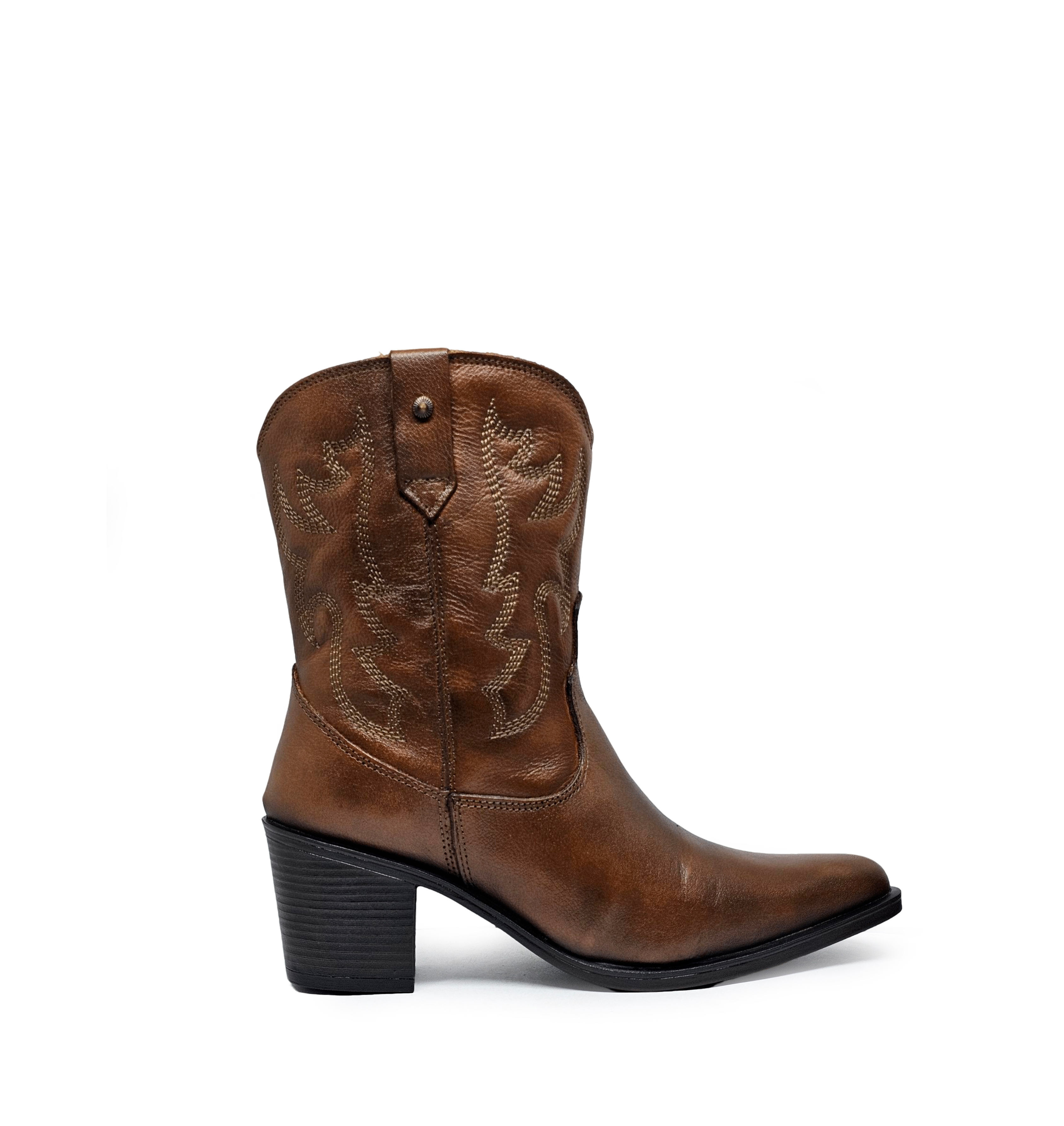 Botín cuero WESTERN Tan Vintage