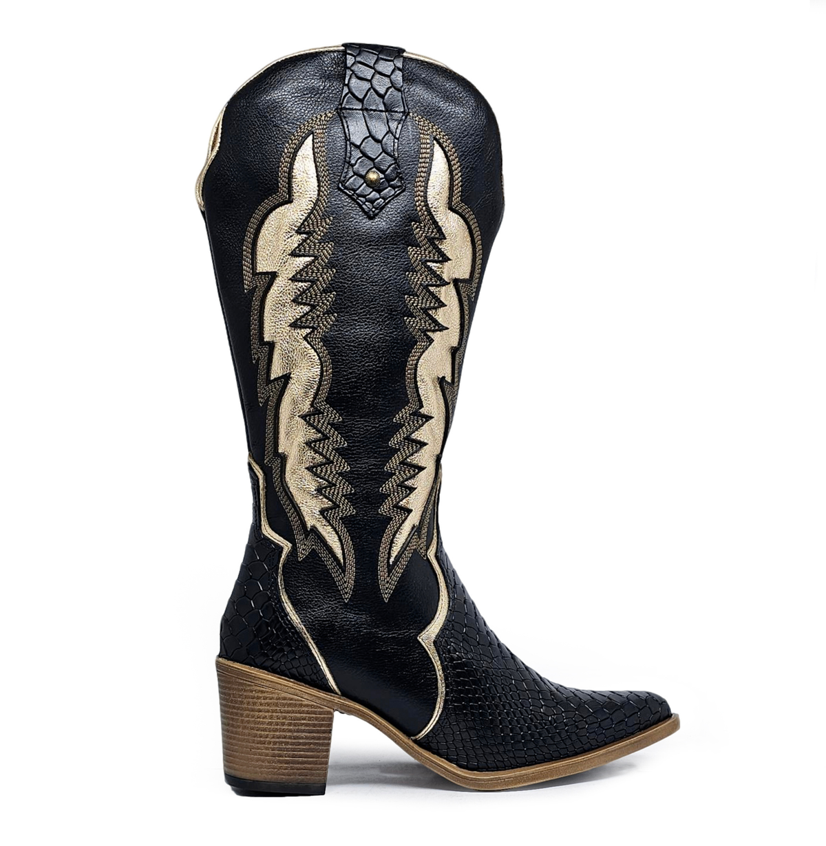 Bota cuero BRAVA Anaconda Negro Dorado