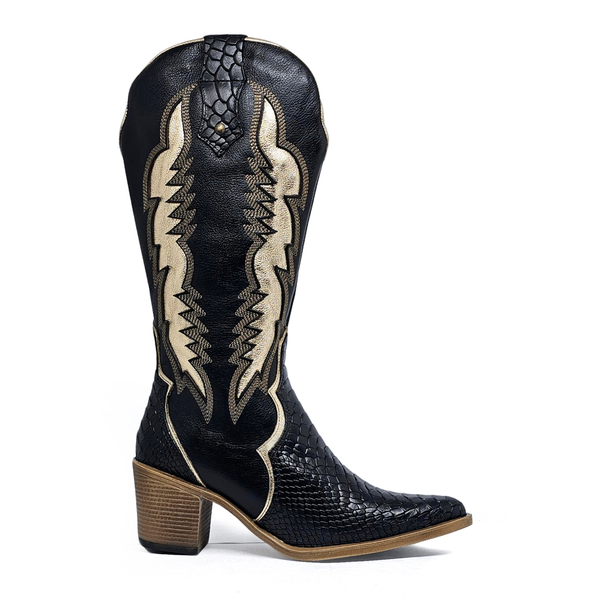 Bota cuero BRAVA Anaconda Negro Dorado
