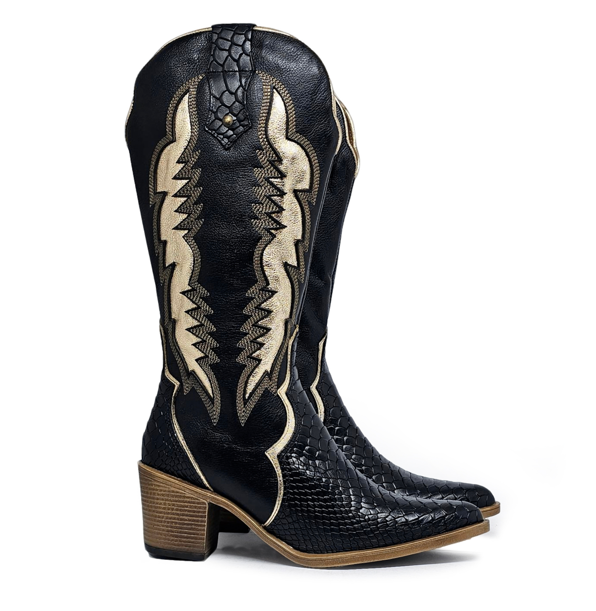 Bota cuero BRAVA Anaconda Negro Dorado