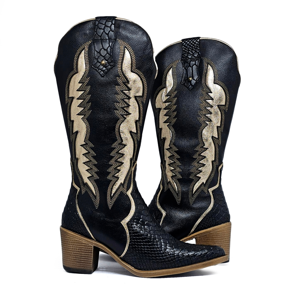 Bota cuero BRAVA Anaconda Negro Dorado
