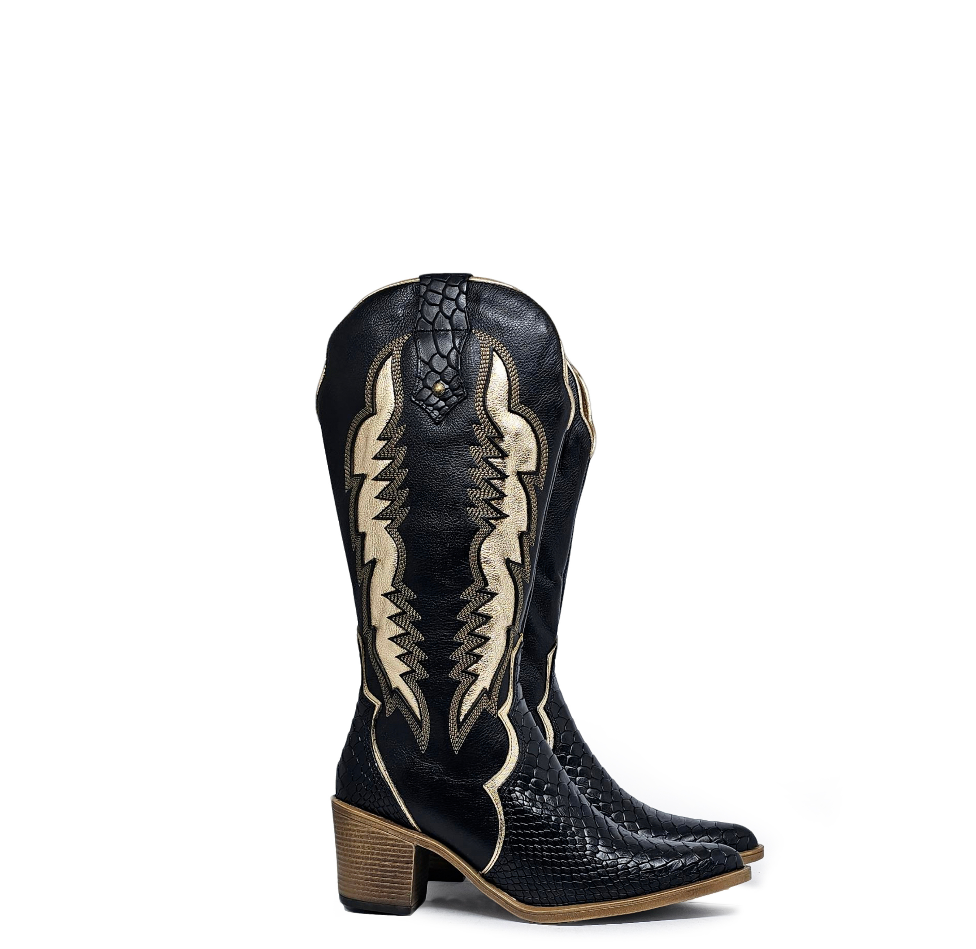 Bota cuero BRAVA Anaconda Negro Dorado