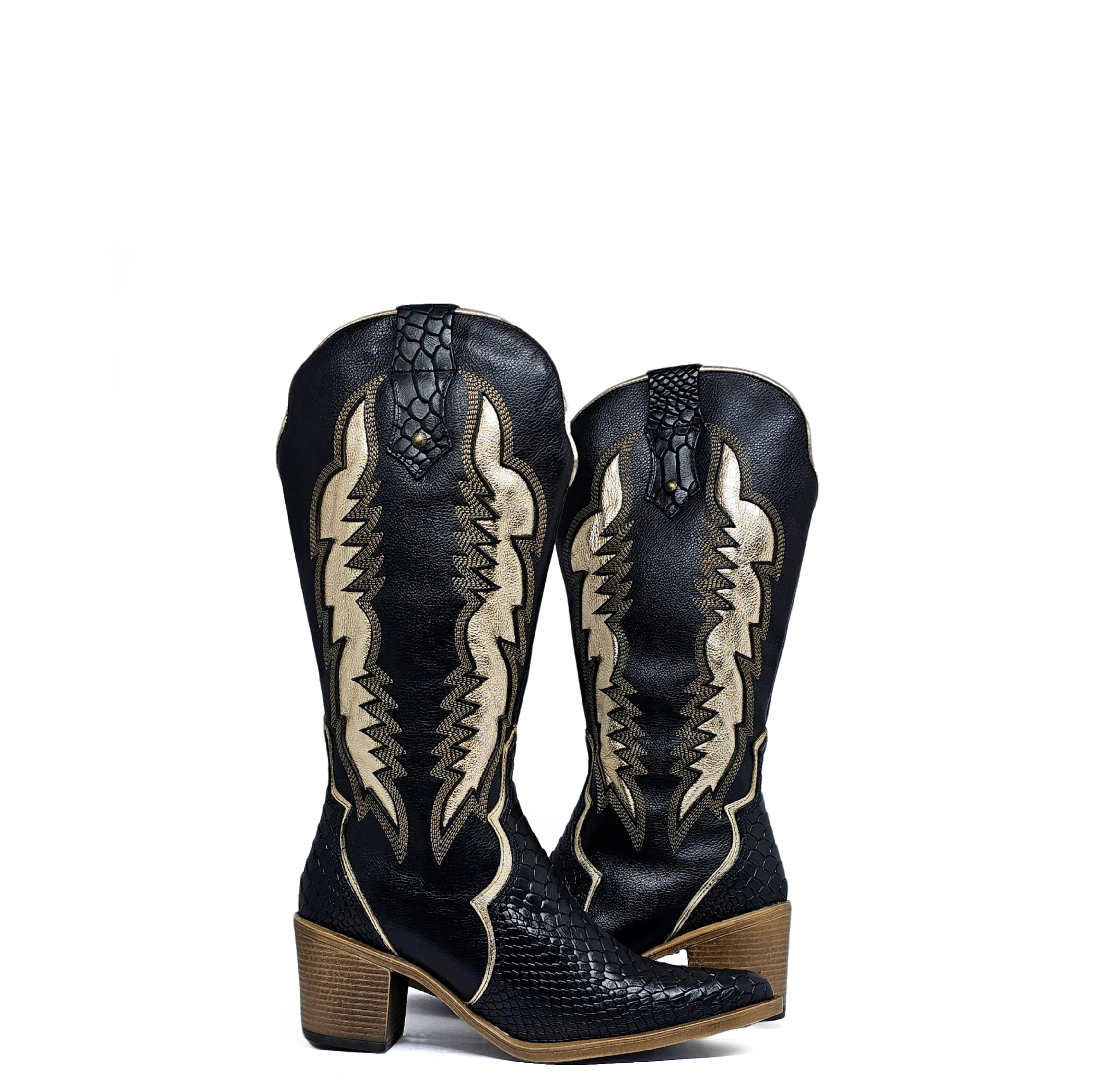 Bota cuero BRAVA Anaconda Negro Dorado